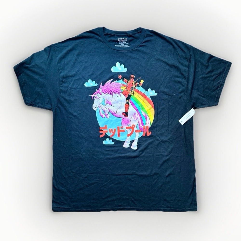 NWT Deadpool Marvel Unicorn Burrito Men’s 2XL Graphic T-Shirt Tee Funny Rainbow